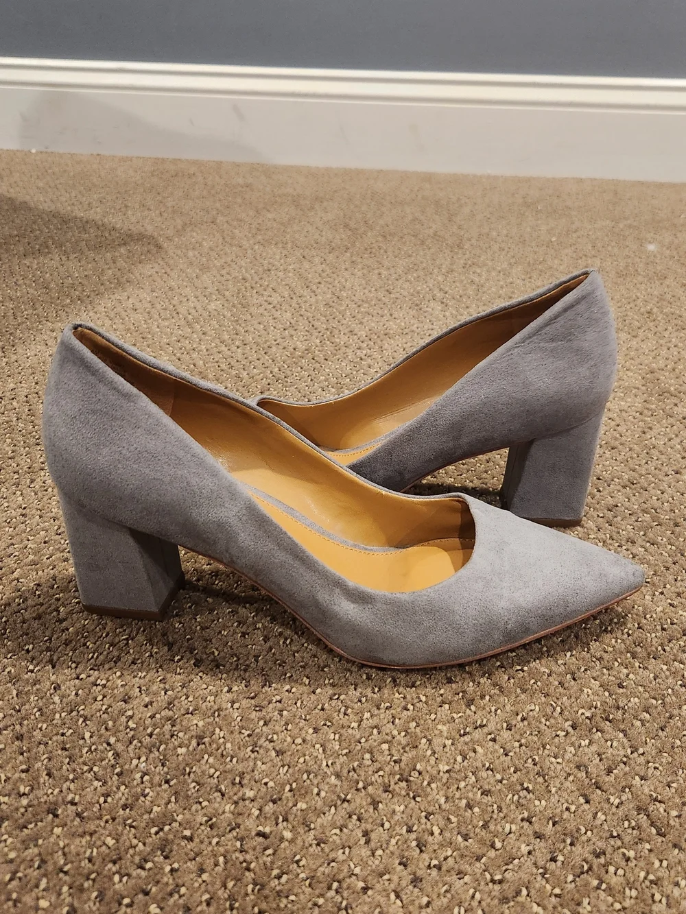 Vince Camuto Light Gray Suede Pointed-Toe Pumps